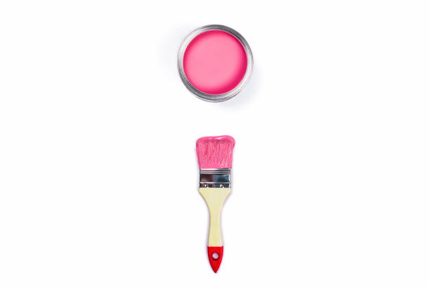 istock White background with one colored paint jar and brush. 1196681677
