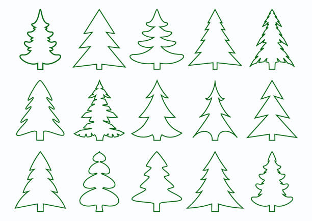 Set of green fir-tree and pines silhouettes isolated on white background. New Year, Christmas tree modern icons. Set of green fir-tree and pines silhouettes isolated on white background. New Year, Christmas tree modern icons. Festive symbols for your design. Large collection of modern icons. Vector illustration multiple christmas trees stock illustrations