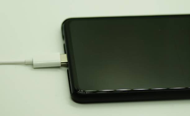 istock Usb cable and smartphone isolated on white background 1196695485