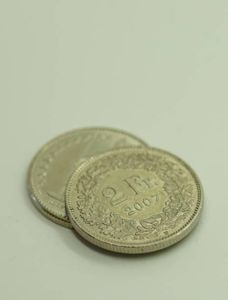 istock Two Swiss Franc isolated on white background. 2 Franc 1196695741