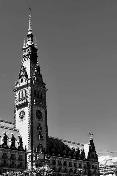istock Seaport Hamburg City black and grey / white 1196695765