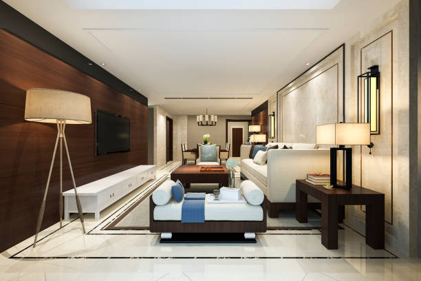 istock 3d rendering modern dining room and living room with luxury chinese decor 1196695793