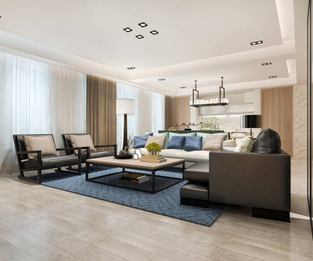 istock 3d rendering modern dining room and living room near kitchen with luxury decor 1196695796