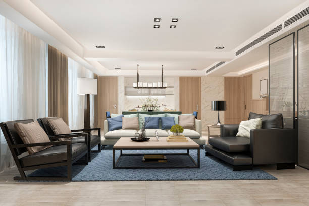 istock 3d rendering modern dining room and living room near kitchen with luxury decor 1196695799