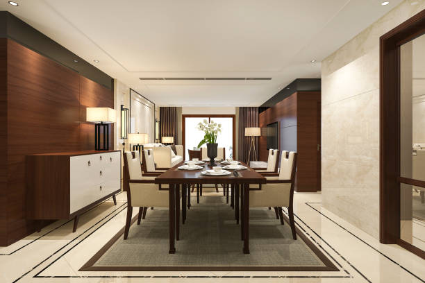 istock 3d rendering modern dining room and living room with luxury chinese decor 1196695802