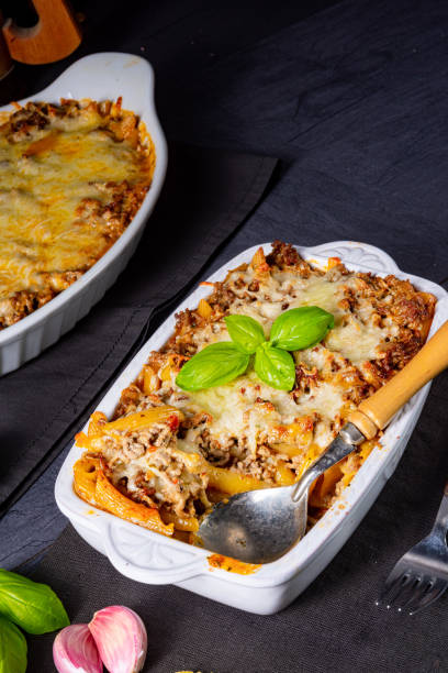 istock noodle , minced meat casserole with cheese 1196702606
