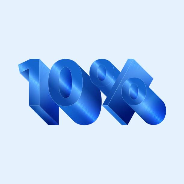 istock Number 10 percent. Blue 3D metal digit with a halftone effect. 1196708031