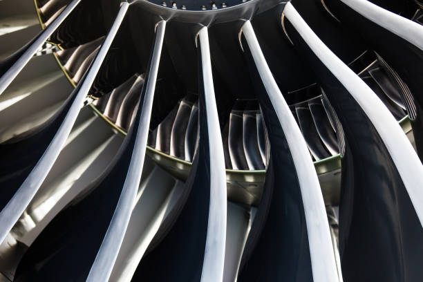 istock Curved fanblades of a large jetengine 1196709689
