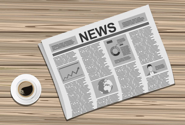 istock Newspapers with a cup of coffee on wood background. Flat design style. 1196711414