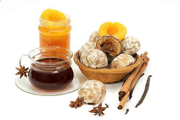 istock Spicy tea, peach  and spice-cakes 119671466