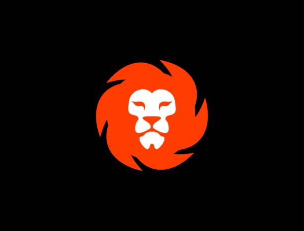 orange lion logo - löwe stock-grafiken, -clipart, -cartoons und -symbole