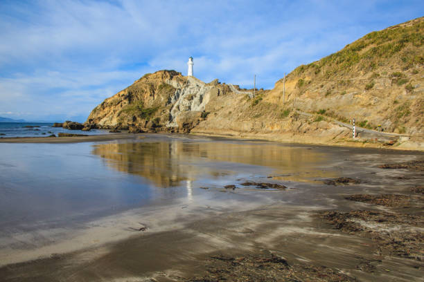 faro de castlepoint, isla norte, nueva zelanda - castlepoint fotografías e imágenes de stock