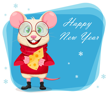 Happy New Year Greeting Card With Funny Rat Stock Illustration - Download  Image Now - 2020, Animal, Cartoon - iStock