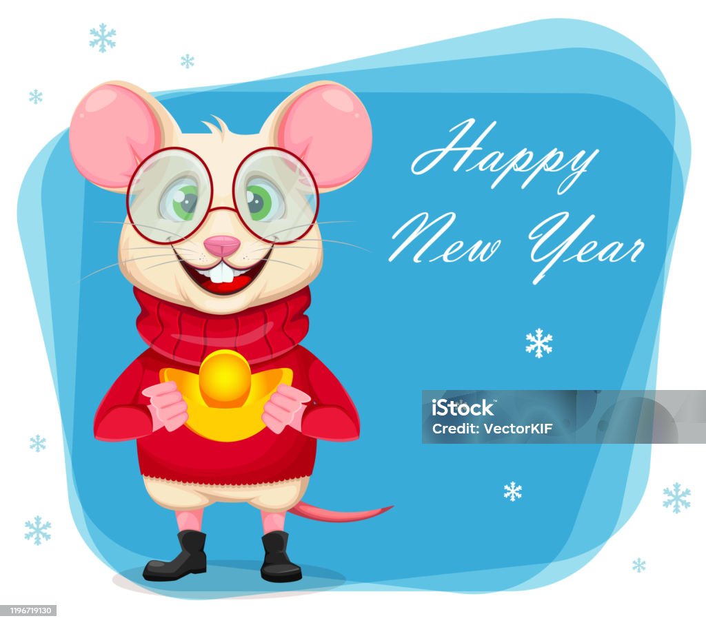 Happy New Year Greeting Card With Funny Rat Stock Illustration ...