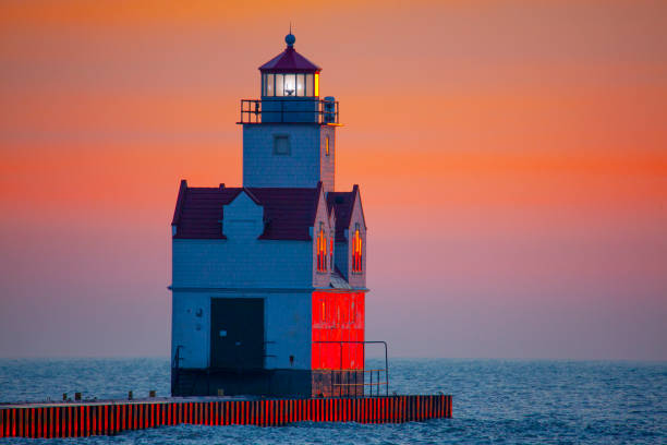 istock Beautiful Great Lakes Lighthouse aglow in the twilight hour. 1196720503