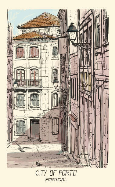 ilustrações de stock, clip art, desenhos animados e ícones de old street in porto, portugal - douro