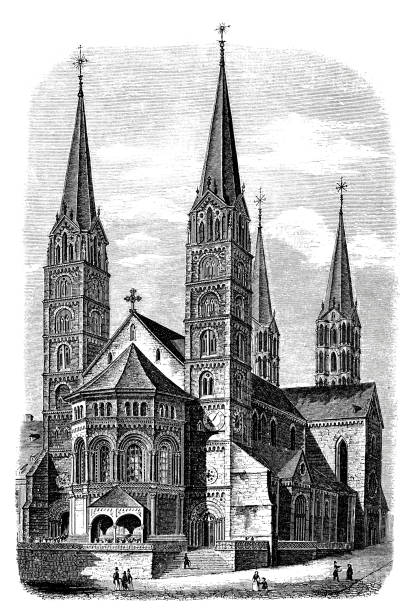 Bamberg Cathedral Illustration from 19th century ancient rome stock illustrations