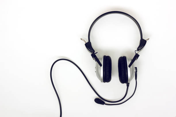 istock headphones, headset on a white background, top view. 1196726493