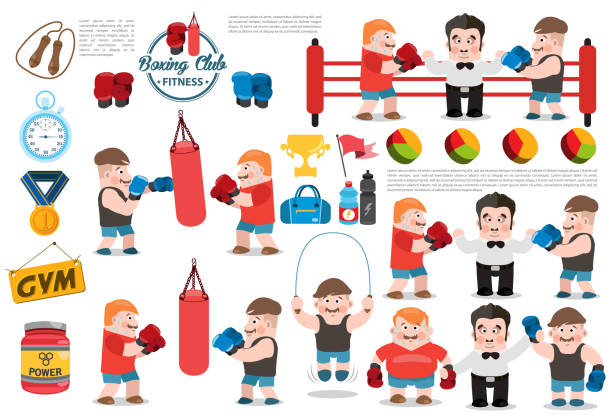 ÐÐµÑÐ°ÑÑ Round composition, gym fitness sport boxing referee stock illustrations