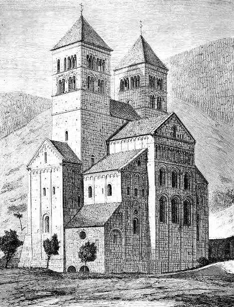 illustrations, cliparts, dessins animés et icônes de cathédrale à murbach, france - murbach