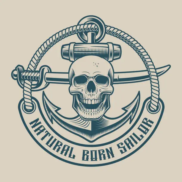 Vector illustration of T-shirt design with a skull in vintage style