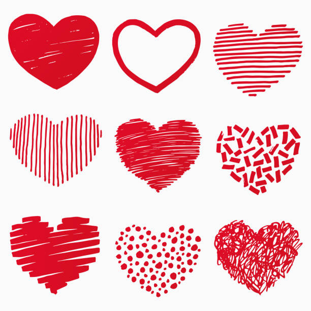 rote herzen in handgezeichnetem stil. grunge herzform auf weißem hintergrund isoliert. symbol der liebe. doodle-element für valentinstag oder hochzeit design. vektor-illustration - blob heart shape romance love stock-grafiken, -clipart, -cartoons und -symbole