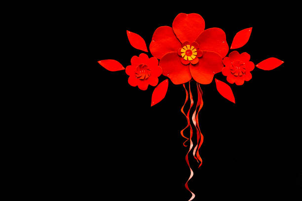 Oriental red flower on a black background