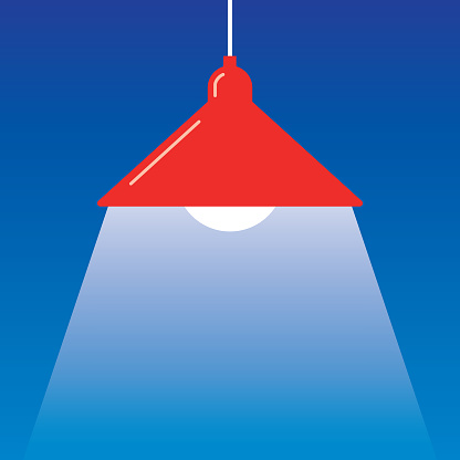 Vector illusration of a red hanging lamp on a gradient blue background.
