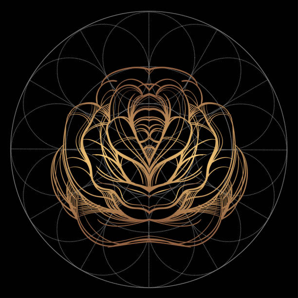 istock Elegant golden element of a stylized flower with smooth lines. Decorative floral pattern. 1196742065