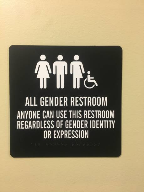 All gender restroom A sign on a restroom door notifies the public that the restroom is available top all genders and identities gender neutral photos stock pictures, royalty-free photos & images