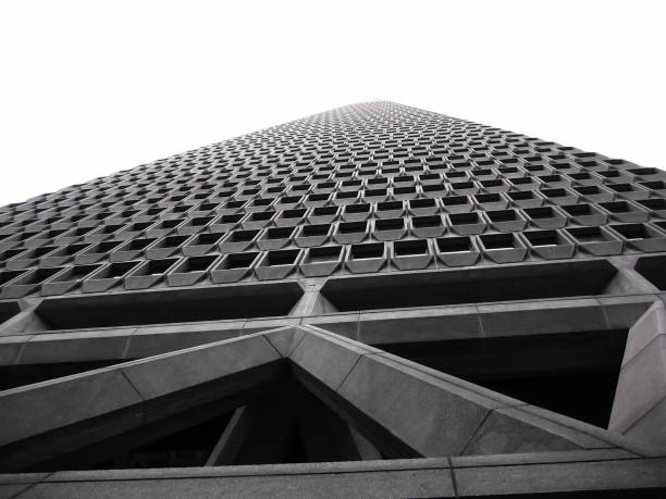 San Francisco, CA. USA - August 14, 2004 - The geometric architecture of a building rises to meet the sky.