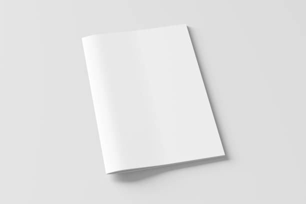 Vertical brochure or booklet  cover mock up. Blank brochure or booklet cover mock up on white. Isolated with clipping path around brochure. Side view. 3d illustratuion brochure stock pictures, royalty-free photos & images