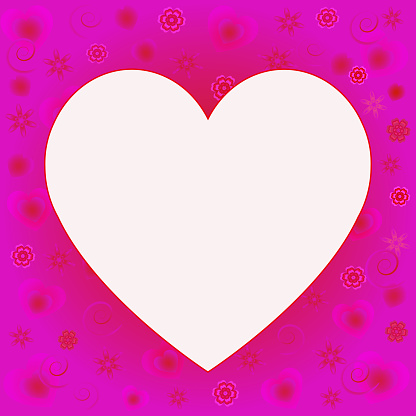 Beautiful pink background with white heart shape for Mother's Day or Valentine's Day. Red Hearts and pink  flowers frame. Copy space. Editable vector, EPS 10.
