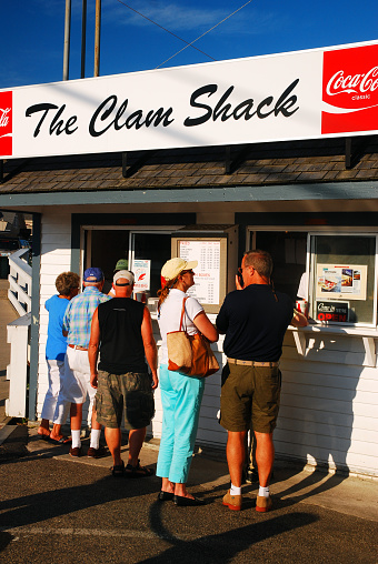 Kennebunkport, ME, USA August 12, 2013 A couple orders their meal at a clam shack in Kennebunkport, Maine