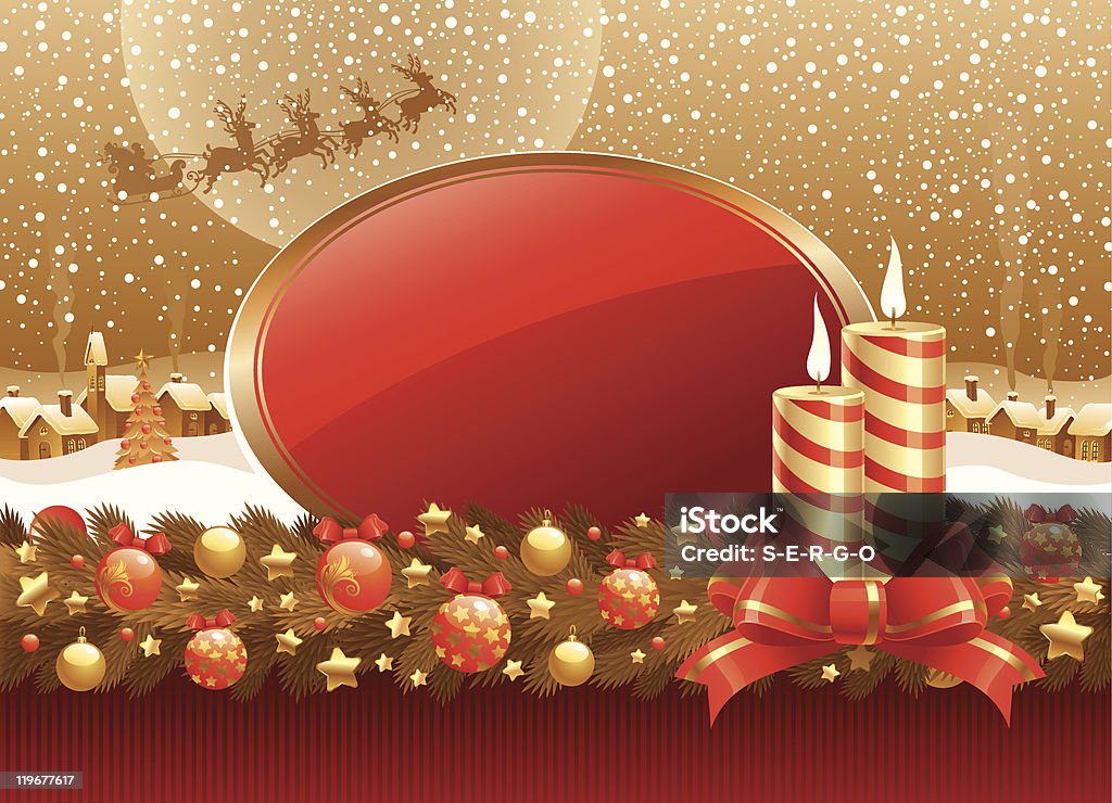 Vector christmas illustration with candles, bow & frame for text  Animal Sleigh stock vector