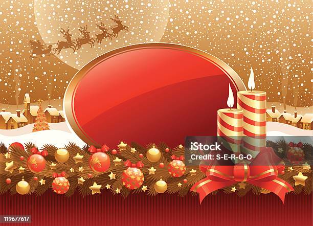 Vector Christmas Illustration With Candles Bow Frame For Text Stock Illustration - Download Image Now