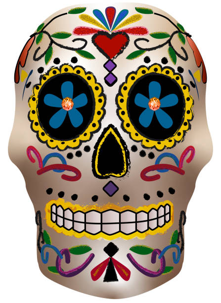 istock Day of the Dead skull. Colorful white skull with clipping path. 1196780398