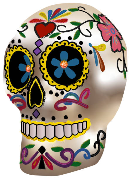 istock Day of the Dead skull. Colorful white skull with clipping path 1196780406