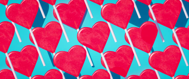 istock Red and blue heart shape lollipop pattern Valentine day background. 3d rendering. 1196782692