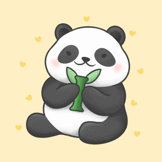 귀여운 팬더 곰 만화 손으로 그린 스타일 - panda giant panda china eating stock illustrations