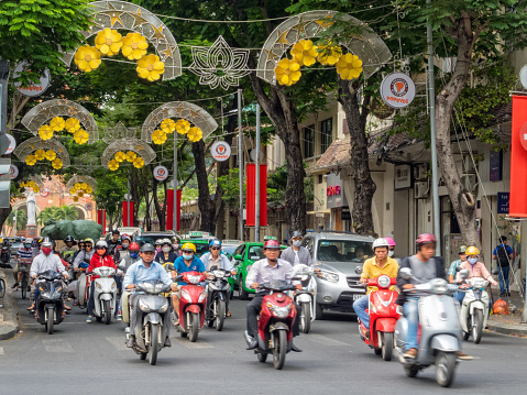Ho Chi Minh City, Vietnam - January 30, 2016: Peak hour on Dong Khoi Street a few days before the Vietnamese New Year