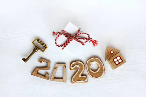 holiday gift, house and key with the number 2020