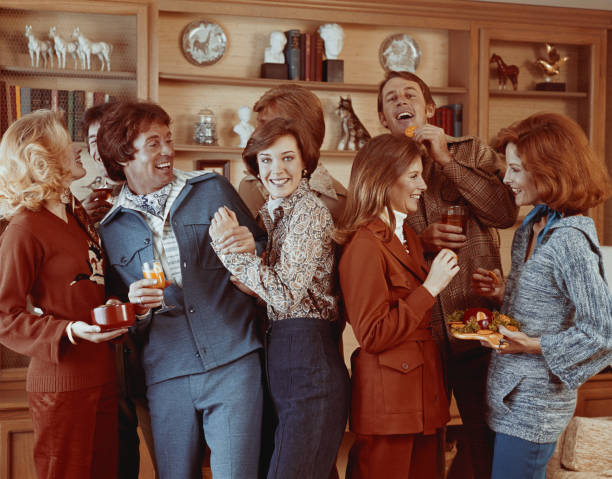 Friends having drink and fun, smiling  1970s woman stock pictures, royalty-free photos & images