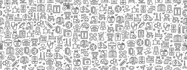 Seamless Pattern with Medicine and Health Icons Seamless Pattern with Medicine and Health Icons hospital patterns stock illustrations