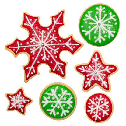 Christmas gingerbread cookies on white background