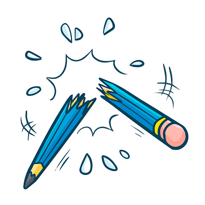 Blue Pencil Getting Broken In Cartoon Style Stock Illustration - Download  Image Now - Breaking, Pencil, Broken - iStock