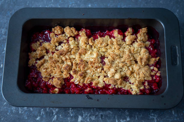 istock Plum crumble, crisp in baking dish. 1196801444