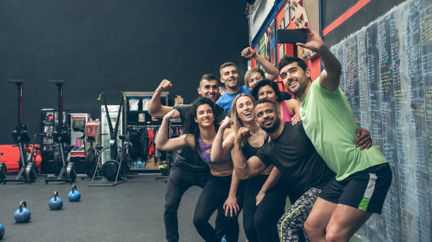 istock Athletes taking a selfie with the mobile in the gym 1196808820