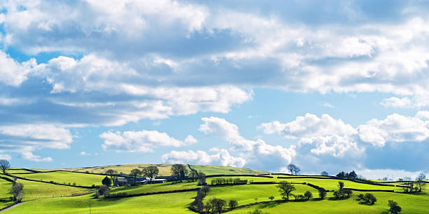 UK green heels landscape spring Britain country panorama big sky stock photo