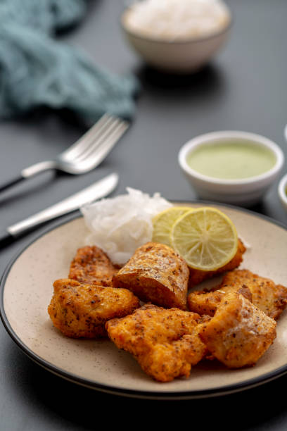 istock Fish fry with dips, Raddish and lemon slice 1196812586